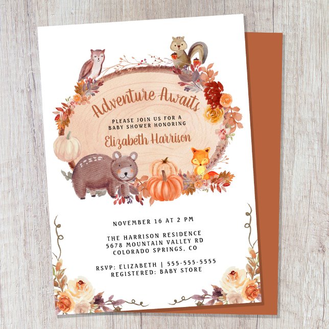 Invitación Autumn Woodland Animals Baby Shower (Embrace the adventure and celebrate the arrival of your little autumn wild one!)