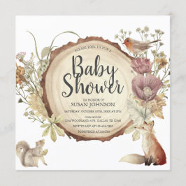 Invitación Autumn Woodland Rustic Wood Slice Baby Shower