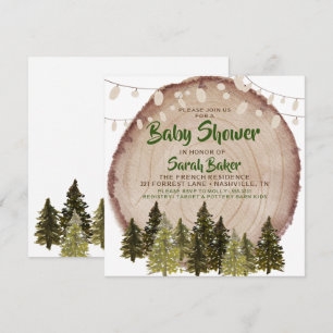 Invitación Autumn Woodland Rustic Wood Slice Baby Shower