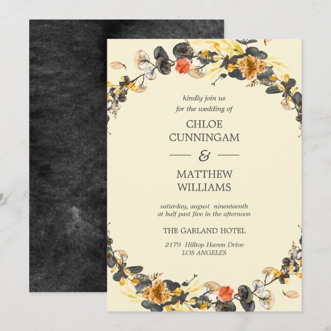 Invitación Autumn Wreath | Boda moderno (Anverso / Reverso)