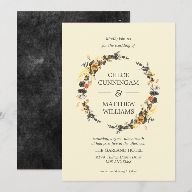 Invitación Autumn Wreath | Boda moderno (Anverso / Reverso)