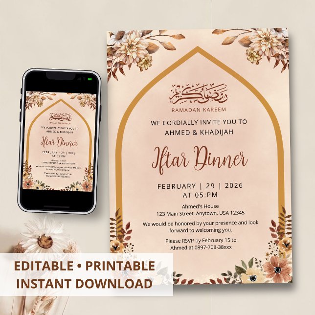 Invitación Autumnal Floral Arch Ramadan Iftar Invitation (Subido por el creador)