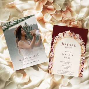 Invitación Autumor Floral Burgundy Cream Photo Bridal Shower