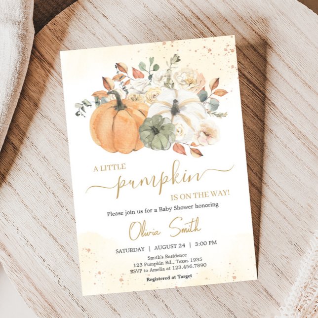 Invitación Autumt Fall Floral Pumpkin Baby Shower (A Little Pumpkin Baby Shower Invitation)