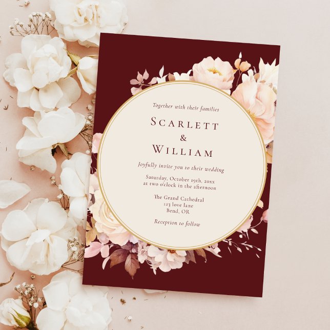 Invitación Autumt Floral Burgundy Cream Simple Boda (Subido por el creador)