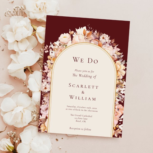 Invitación Autumt Floral Burgundy Cream Simple We Do Boda (Subido por el creador)