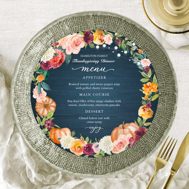 Invitación Autumt Floral Thanksending Cedner Circle Menu Card (Subido por el creador)