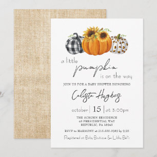 Invitación Autumt Little Pumpkin Sunflower Rustic Baby Shower