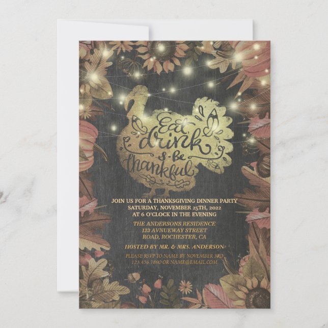 Invitación Autumt Maple Gold Fiesta de la cena de Acción de G (Anverso)