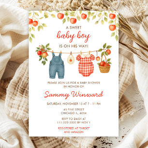 Invitación Autumt otoño Apple Clothes Line Boy Baby Shower