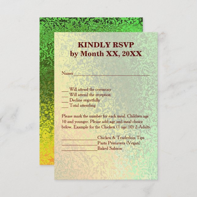 Invitación Autumt Shades Green Yellow Boda Vert Menu RSVP (Anverso / Reverso)