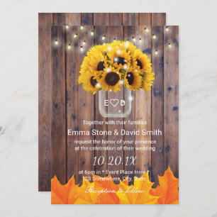 Invitación Autumt Sunflower Jar String ilumina a un Boda ruso