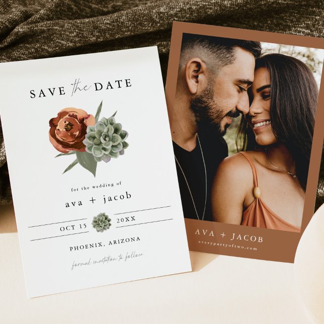 Invitación AVA Boho Terracotta Floral Succulent Save the Date (Subido por el creador)