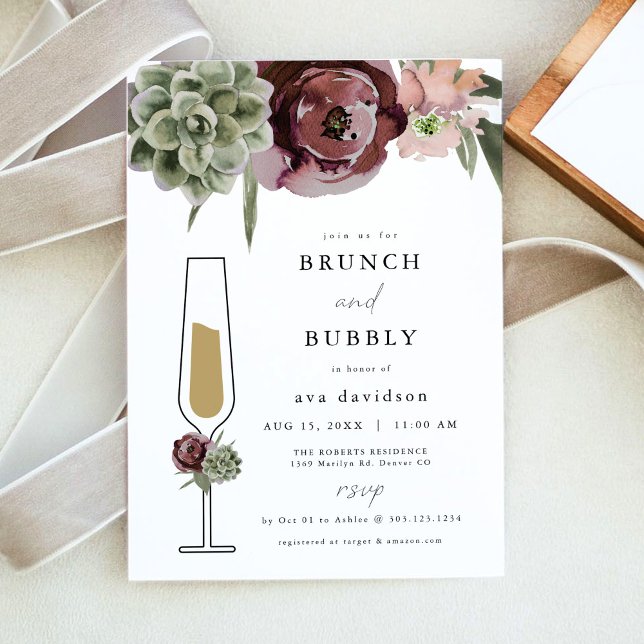 Invitación AVA Burgundy Succulum Brunch y Bubbly Champagne (Subido por el creador)