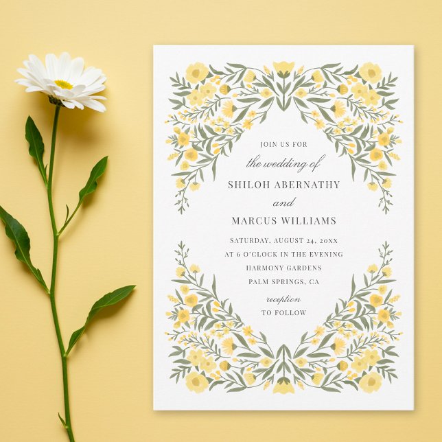 Invitación Avalon Butter Yellow Floral Diamond Frame Boda (Subido por el creador)