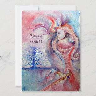 Invitación AVALON, magia y misterio azul púrpura suave rosa