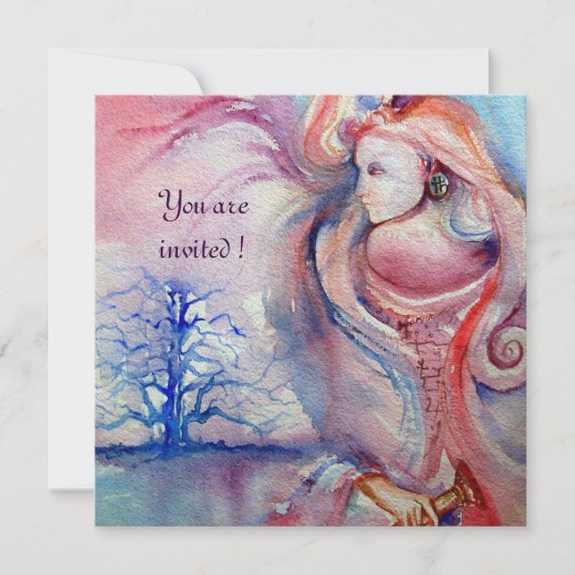 Invitación AVALON, Magia y Misterio rosa suave azul púrpura (Anverso)