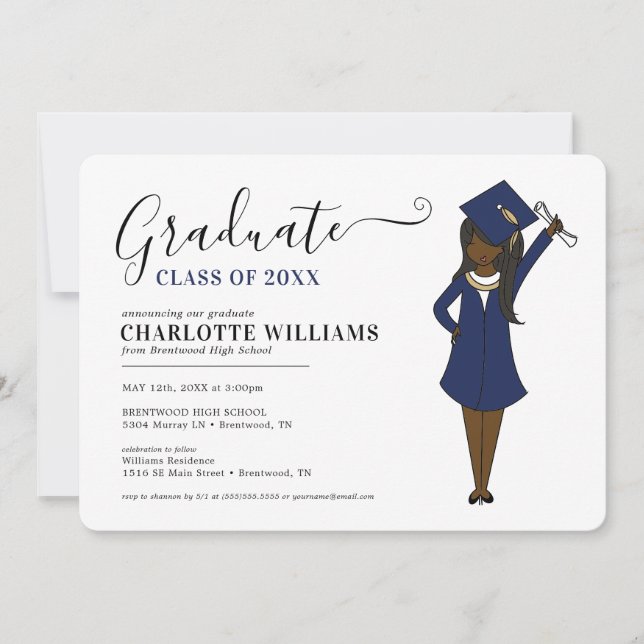 Invitación Avatar Chica personalizable | Graduación en la esc (Anverso)