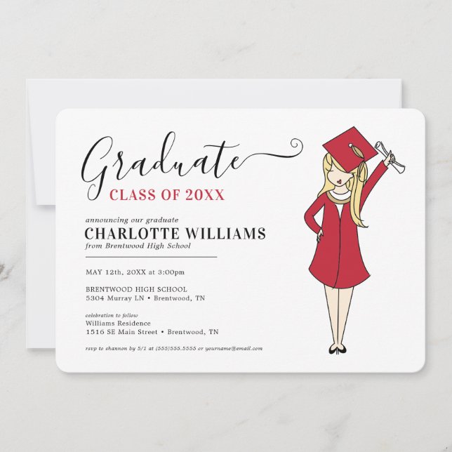 Invitación Avatar Chica personalizable | Graduación en la esc (Anverso)