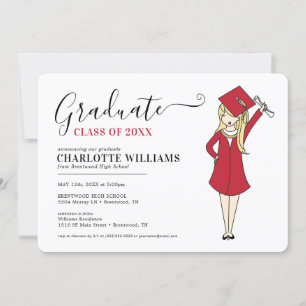 Invitación Avatar Chica personalizable   Graduación en la esc