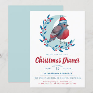 Invitación Ave acuarela en Navidades de la luna Fiesta de cen