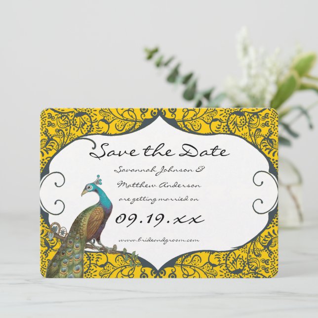Invitación Ave amorosa de la marina y la mostaza (Anverso de pie)