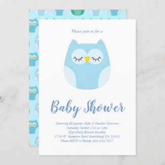 Invitación Ave azul Baby Shower de búho