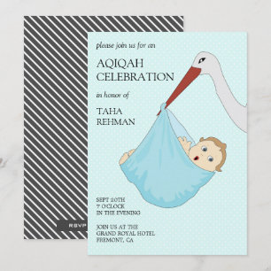 Invitación Ave Azul Bebé Aqiqah