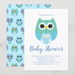 Invitación Ave azul de la Baby Shower de búho