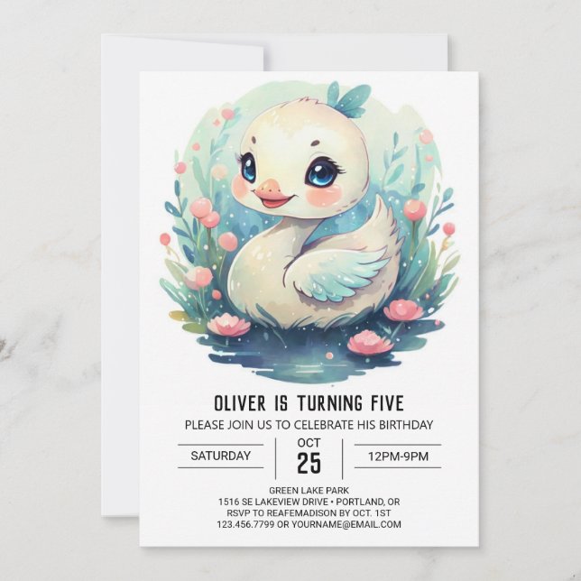 Invitación Ave cisne de cisne de lago Cute (Anverso)