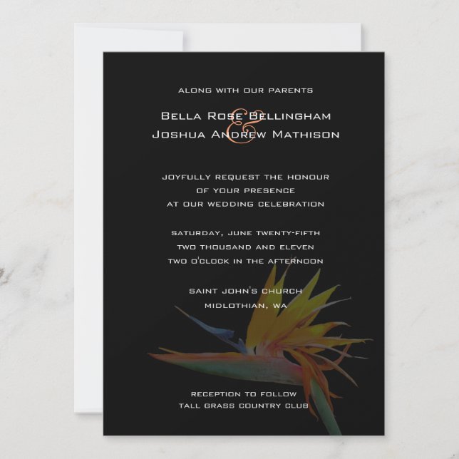 Invitación Ave de la boda paraíso (Anverso)