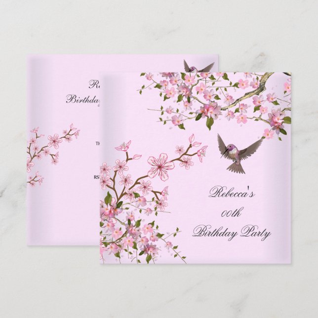 Invitación Ave de la fiesta de cumpleaños de la flor rosa asi (Anverso / Reverso)