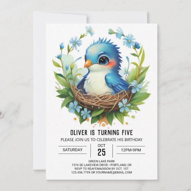 Invitación Ave de Moda mágica forestal Cumpleaños (Anverso)