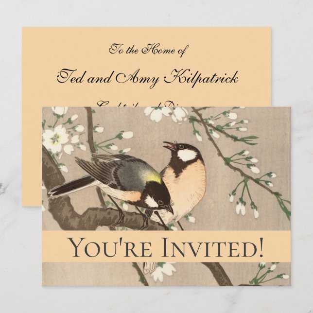 Invitación Ave del pájaro Koson de Asia (Anverso / Reverso)