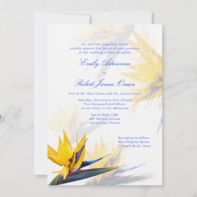 Invitación Ave del paraíso de la boda hawaiana (Anverso)