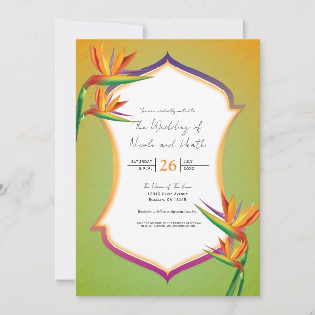 Invitación Ave del paraíso de la boda tropical (Anverso)