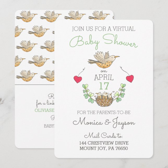 Invitación Ave dulce de mamá más dulce de Baby Shower con nid (Anverso / Reverso)