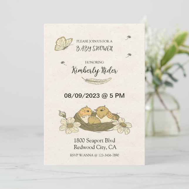 Invitación Ave En Nest Baby Shower (Anverso de pie)