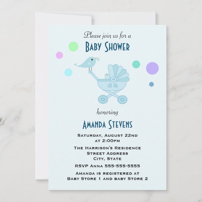 Invitación Ave en un Baby Shower de transporte para bebés (Anverso)