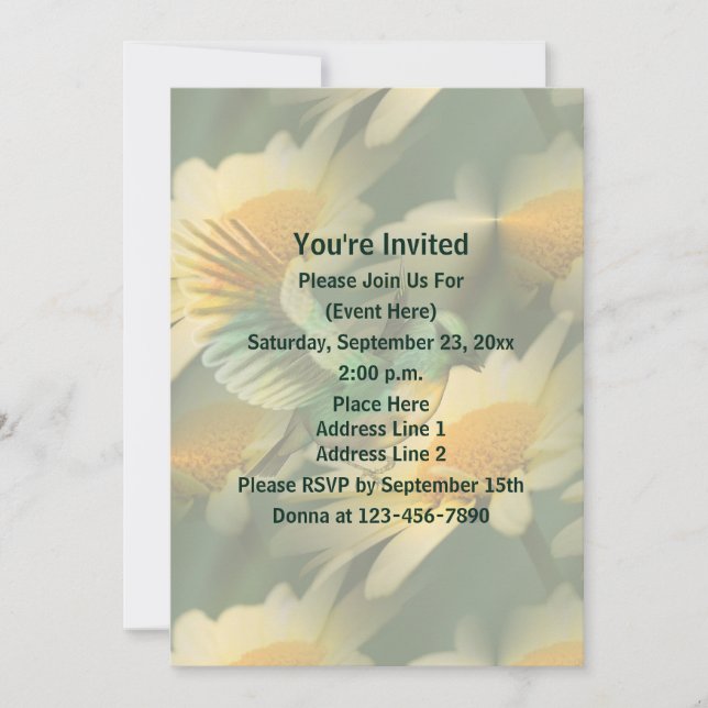 Invitación Ave Fantasía En El Fiesta Floral De Daisies (Anverso)