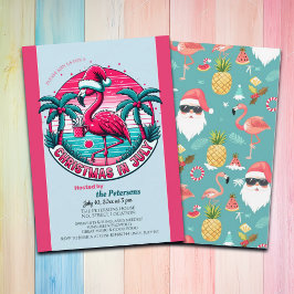 Invitación Ave Flamingo con Navidades Gorras en Fiesta de jul