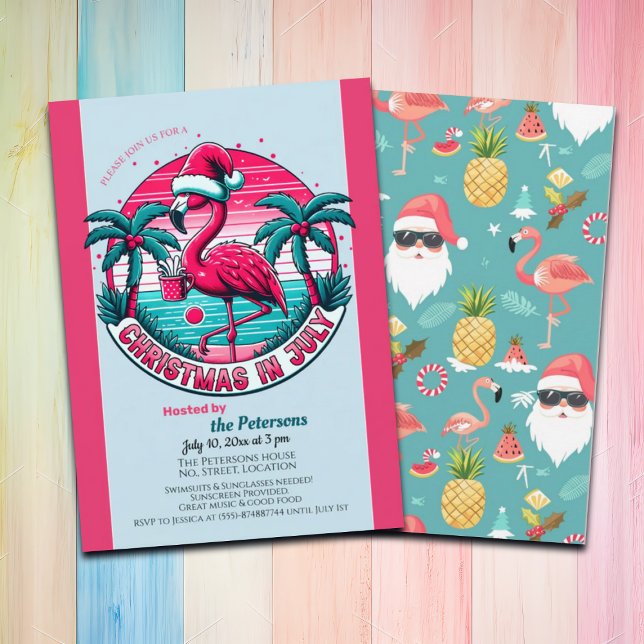 Invitación Ave Flamingo con Navidades Gorras en Fiesta de jul (Subido por el creador)