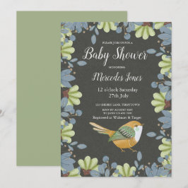 Invitación Ave floral de arte folklórico nórdico Baby Shower 