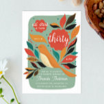 Invitación Ave floral fiesta 30 de cumpleaños. Comer bebida t<br><div class="desc">"Beba y cumple treinta" invitación a la fiesta de cumpleaños número 30 de un pájaro floral.</div>