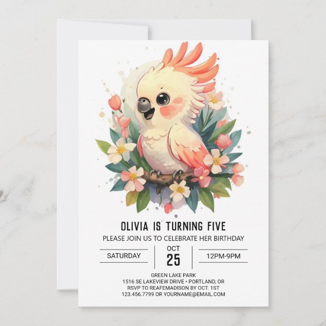 Invitación Ave imprimible encantada Cumpleaños (Anverso)