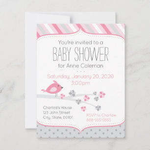 Invitación Ave invitada de Baby Shower en un tema rosado de s