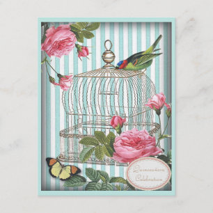 Invitación Ave, jaula, mariposa y Rosas Quinceanera