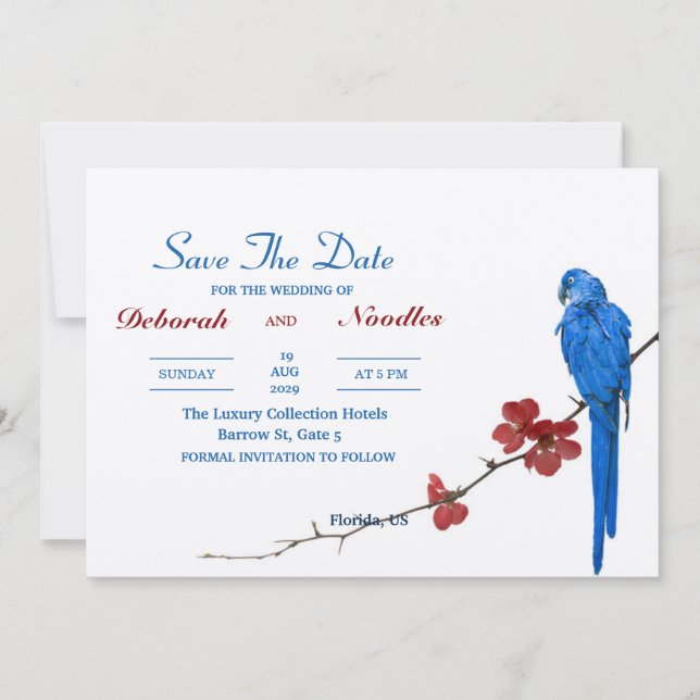 Invitación ave rústica elegante y única salva la fecha (Anverso)