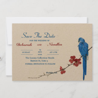 Invitación ave rústica elegante y única salva la fecha