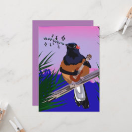 Invitación Ave Shama de Hawái jugando ukulele